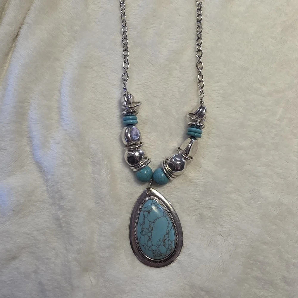 Turquoise and Silver Statement Necklace - Picture 3 of 4